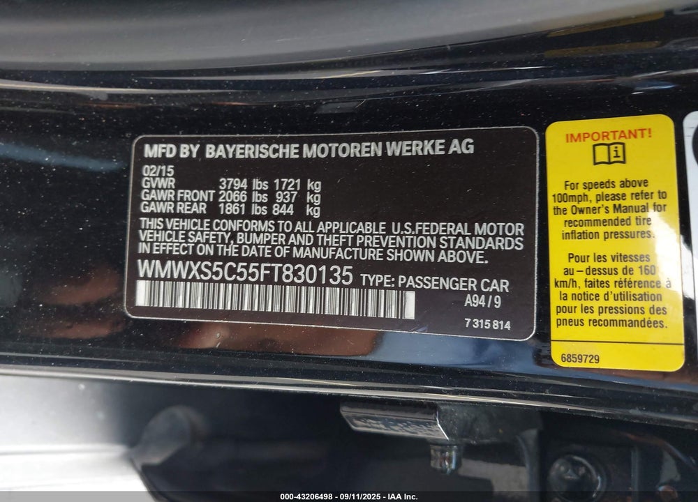 2015 MINI HARDTOP COOPER VIN: WMWXS5C55FT830135