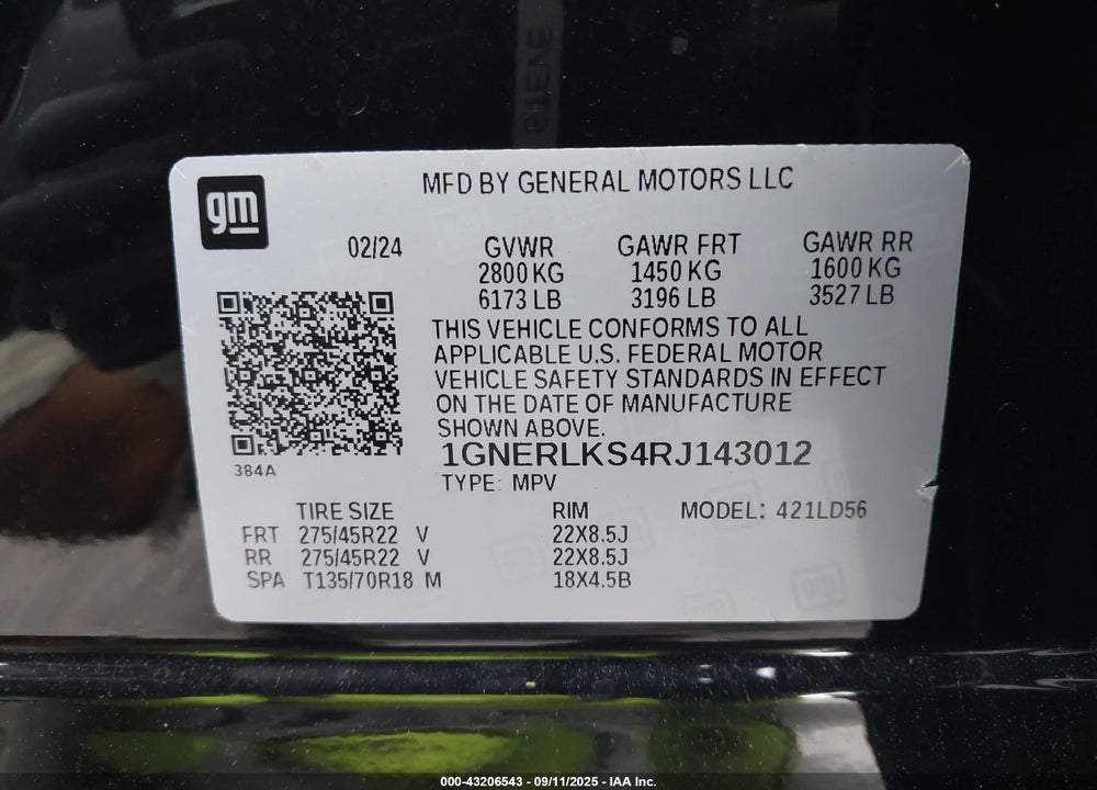 2024 CHEVROLET TRAVERSE VIN: 1GNERLKS4RJ143012