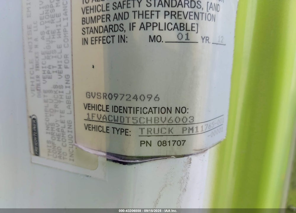 2012 FREIGHTLINER M2 106 MEDIUM DUTY VIN: 1FVACWDT5CHBV6003