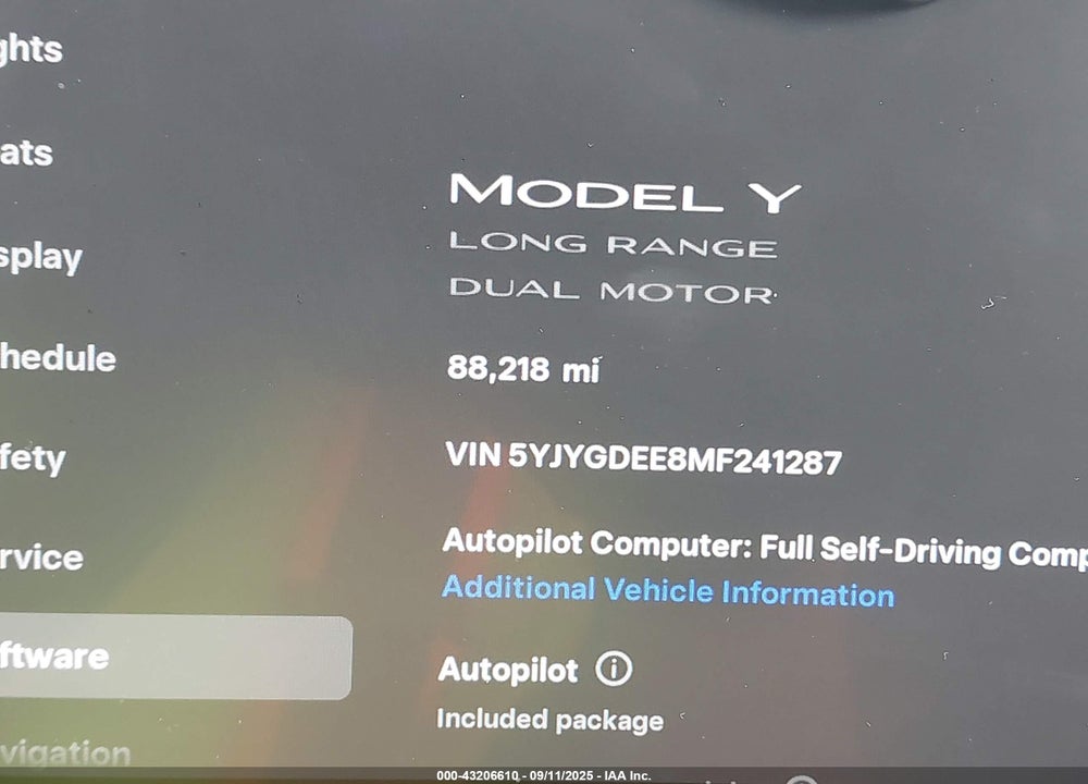 2021 TESLA MODEL Y VIN: 5YJYGDEE8MF241287