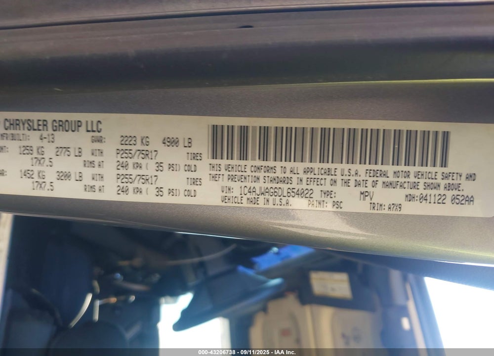 2013 JEEP WRANGLER SPORT VIN: 1C4AJWAG6DL654022