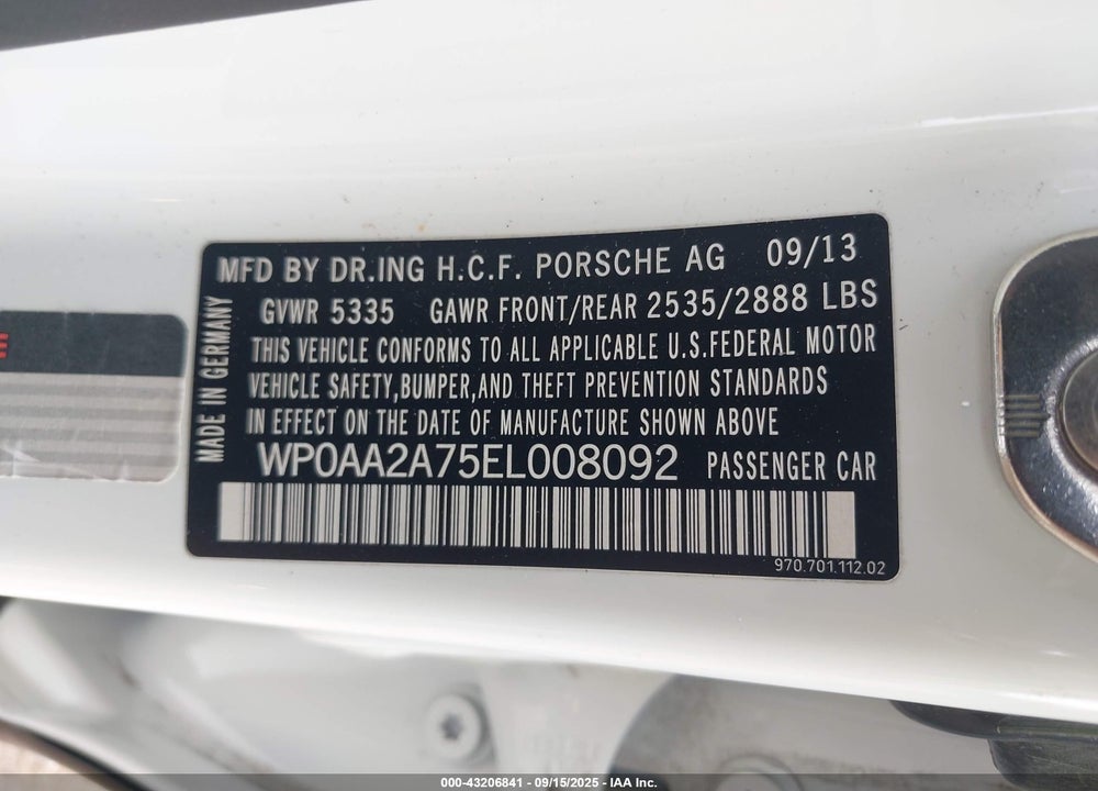 2014 PORSCHE PANAMERA 4 VIN: WP0AA2A75EL008092