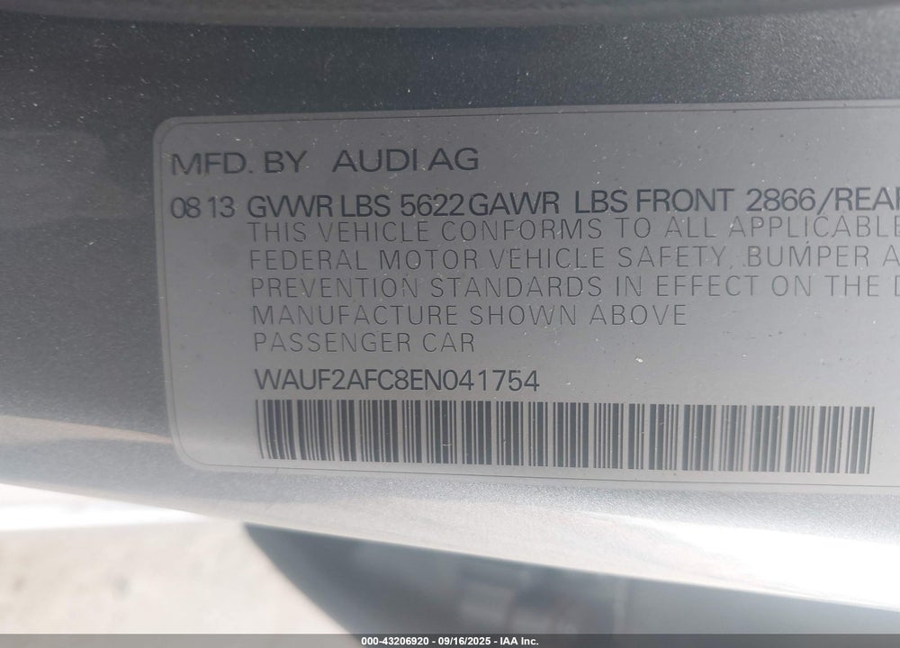 2014 AUDI S6 4.0T PRESTIGE VIN: WAUF2AFC8EN041754