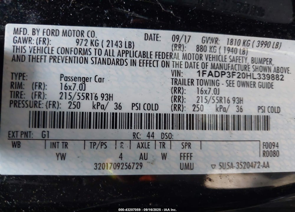 2017 FORD FOCUS SE VIN: 1FADP3F20HL339882