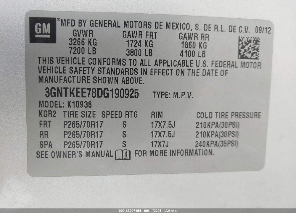 2013 CHEVROLET AVALANCHE LS VIN: 3GNTKEE78DG190925