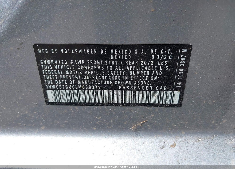 2020 VOLKSWAGEN JETTA VIN: 3VWCB7BU0LM058379