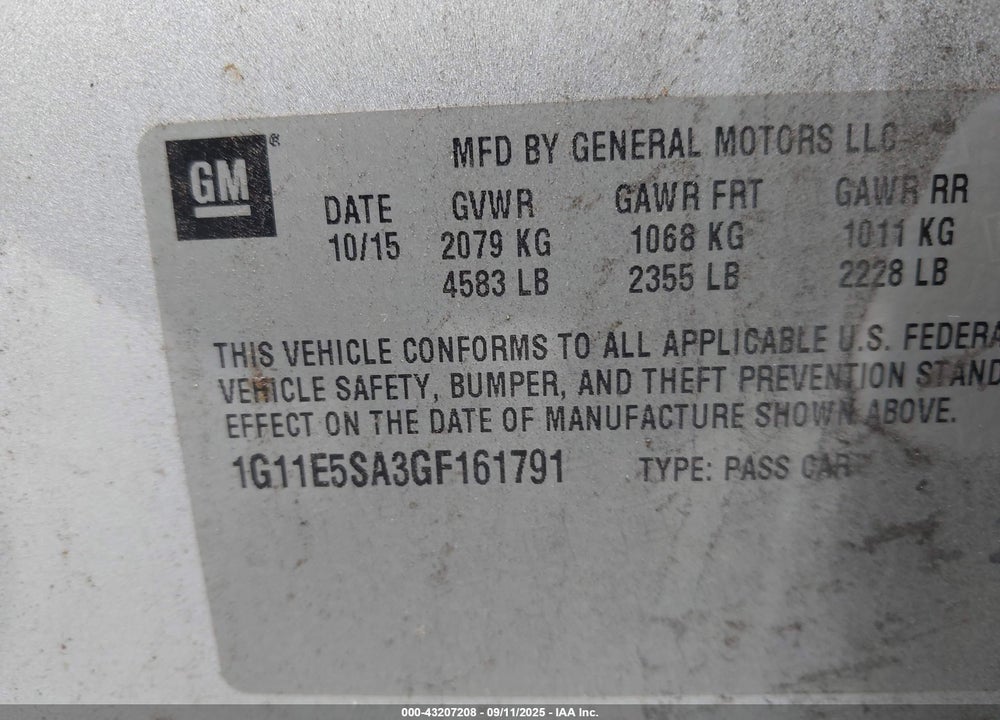 2016 CHEVROLET MALIBU LIMITED VIN: 1G11E5SA3GF161791