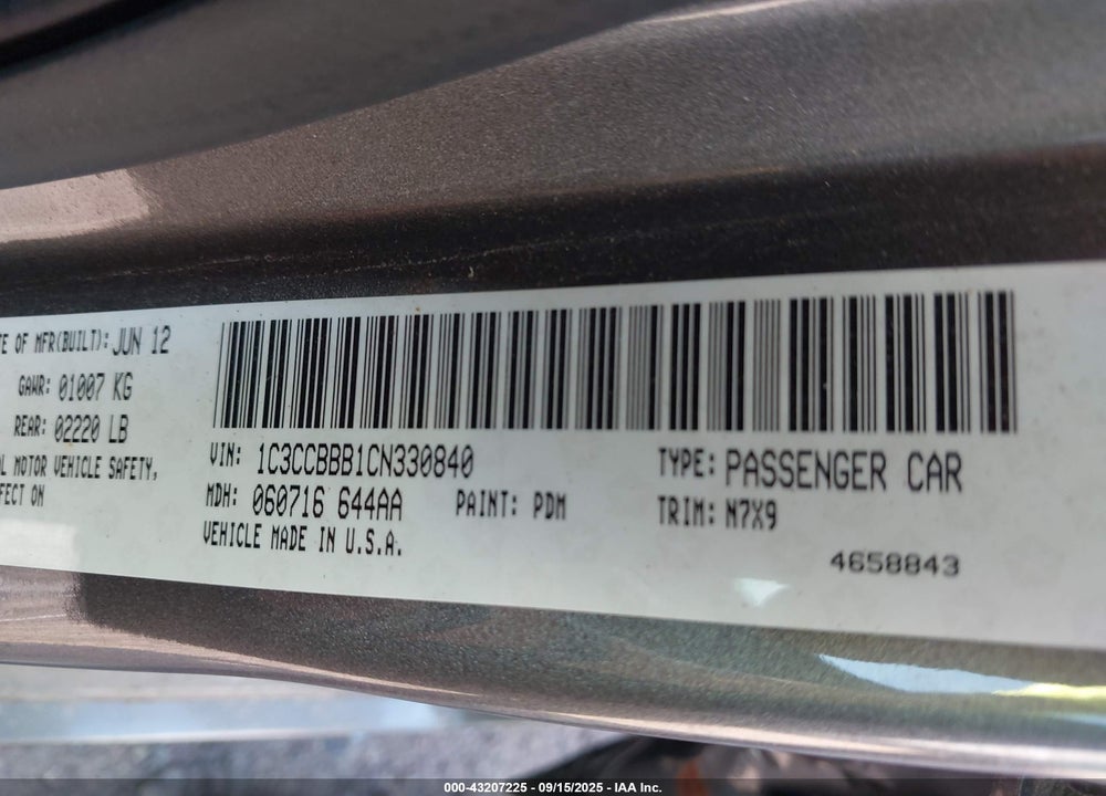 2012 CHRYSLER 200 VIN: 1C3CCBBB1CN330840