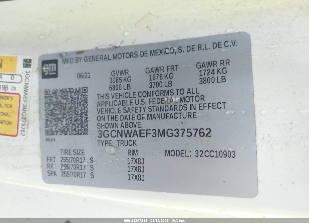 2021 CHEVROLET SILVERADO 1500 2WD LONG BED WT VIN: 3GCNWAEF3MG375762