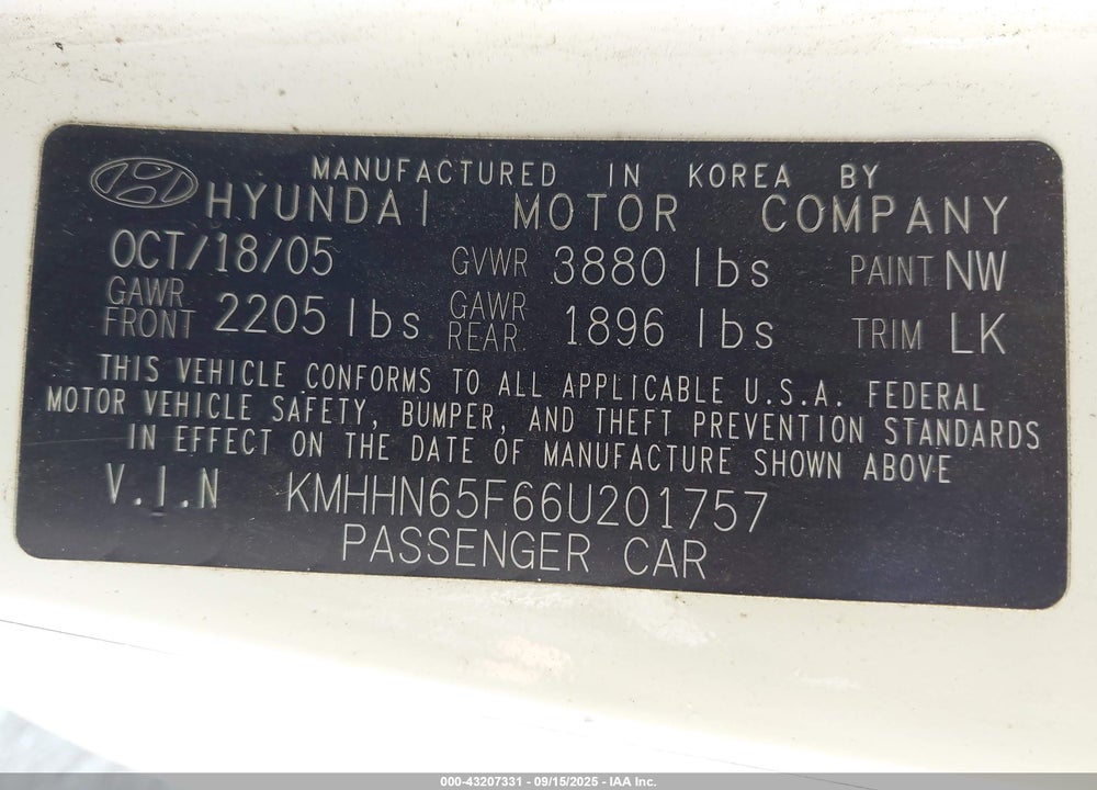 2006 HYUNDAI TIBURON GT/GT LIMITED/SE VIN: KMHHN65F66U201757
