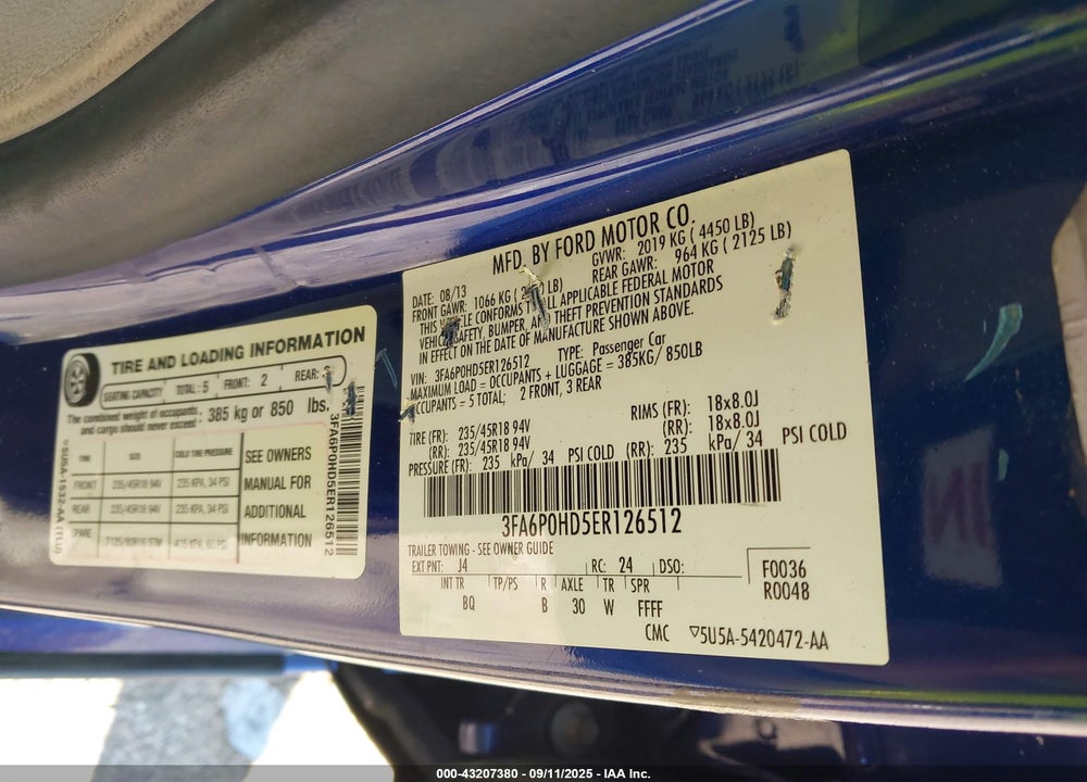 2014 FORD FUSION VIN: 3FA6P0HD5ER126512