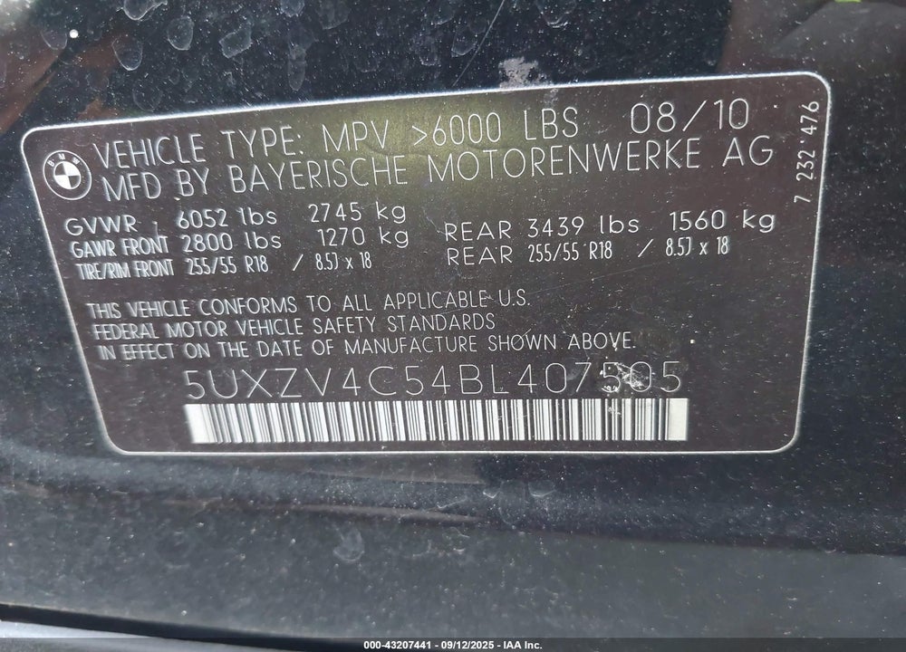 2011 BMW X5 VIN: 5UXZV4C54BL407505
