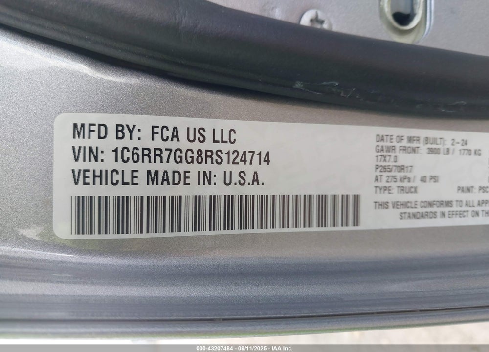 2024 RAM 1500 VIN: 1C6RR7GG8RS124714