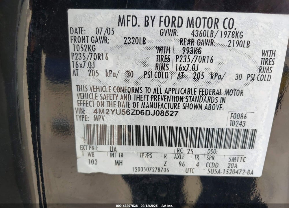 2006 MERCURY MARINER VIN: 4M2YU56Z06DJ08527