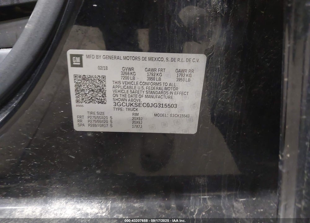 2018 CHEVROLET SILVERADO 1500 2LZ VIN: 3GCUKSEC0JG315503