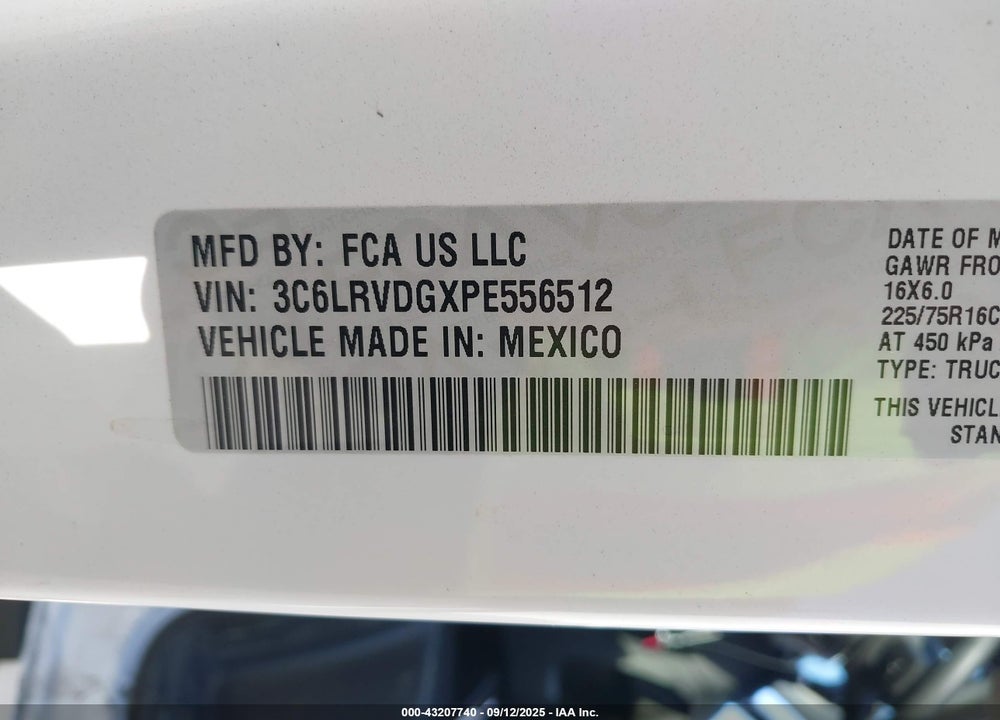 2023 RAM PROMASTER 2500 VIN: 3C6LRVDGXPE556512