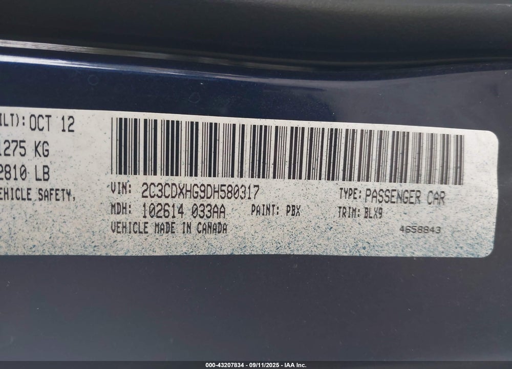 2013 DODGE CHARGER SXT PLUS VIN: 2C3CDXHG9DH580317
