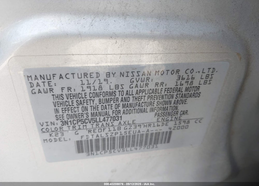 2020 NISSAN KICKS VIN: 3N1CP5CV5LL477031