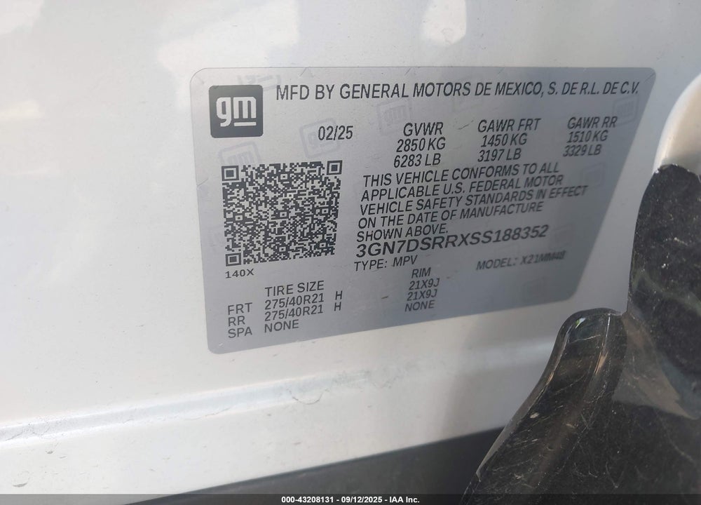 2025 CHEVROLET EQUINOX EV RS VIN: 3GN7DSRRXSS188352