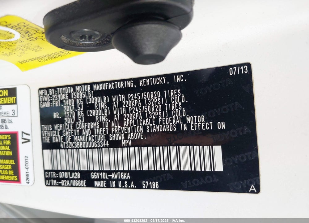 2013 TOYOTA VENZA VIN: 4T3ZK3BB0DU063344