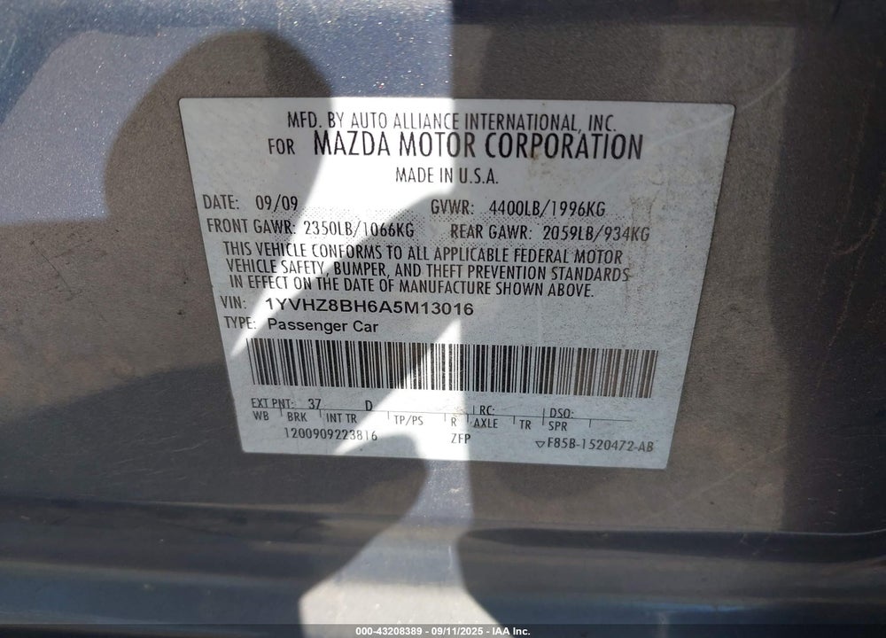 2010 MAZDA 6 I SPORT VIN: 1YVHZ8BH6A5M13016