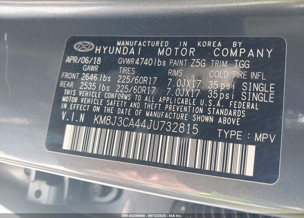2018 HYUNDAI TUCSON SEL VIN: KM8J3CA44JU732815