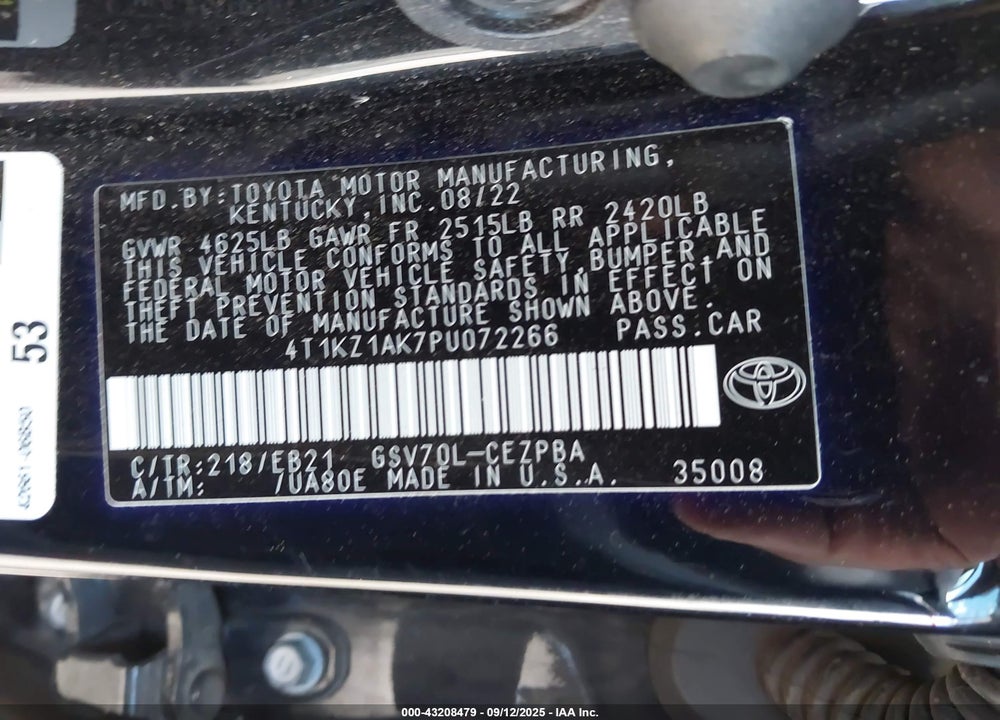 2023 TOYOTA CAMRY VIN: 4T1KZ1AK7PU072266