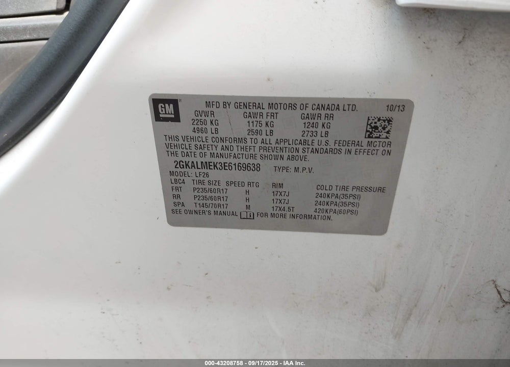 2014 GMC TERRAIN VIN: 2GKALMEK3E6169638