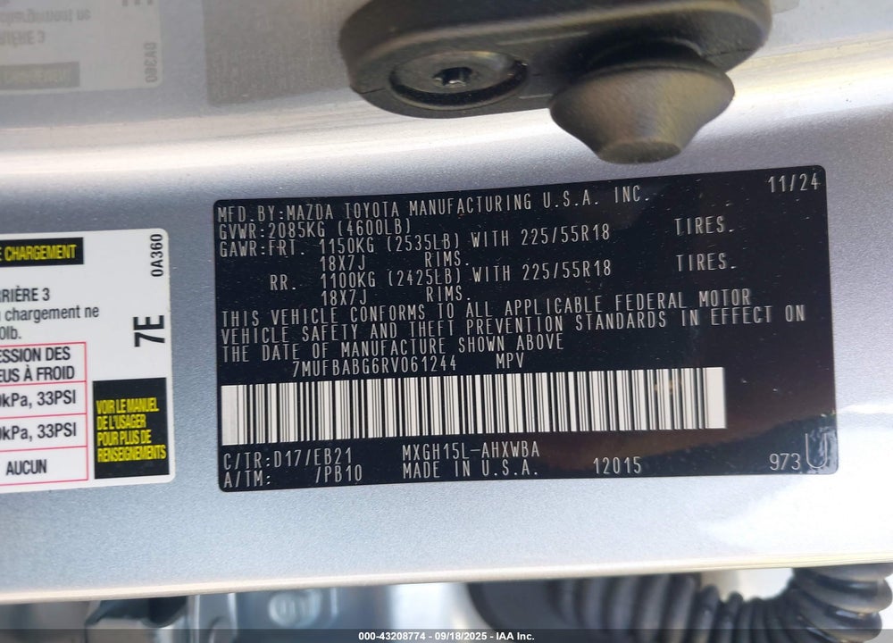 2024 TOYOTA COROLLA CROSS VIN: 7MUFBABG6RV061244