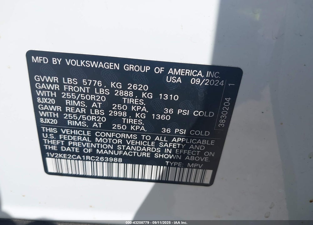 2024 VOLKSWAGEN ATLAS CROSS SPORT 2.0T SE W/TECHNOLOGY VIN: 1V2KE2CA1RC263988