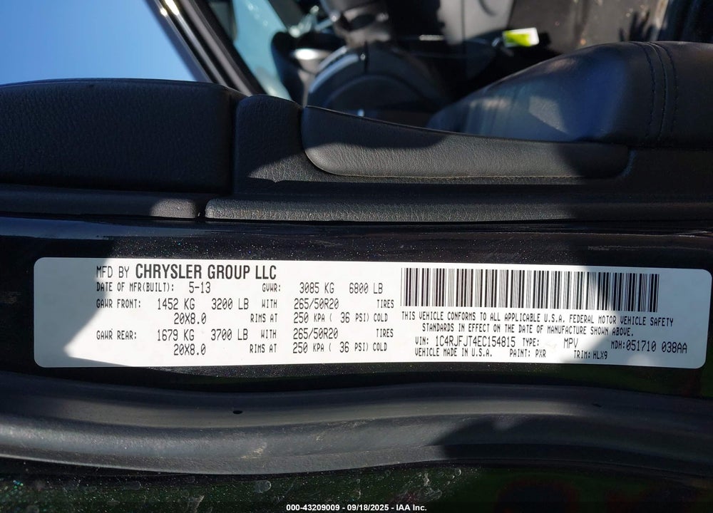 2014 JEEP GRAND CHEROKEE VIN: 1C4RJFJT4EC154815