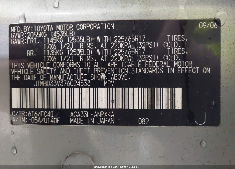 2007 TOYOTA RAV4 VIN: JTMBD33V376024533