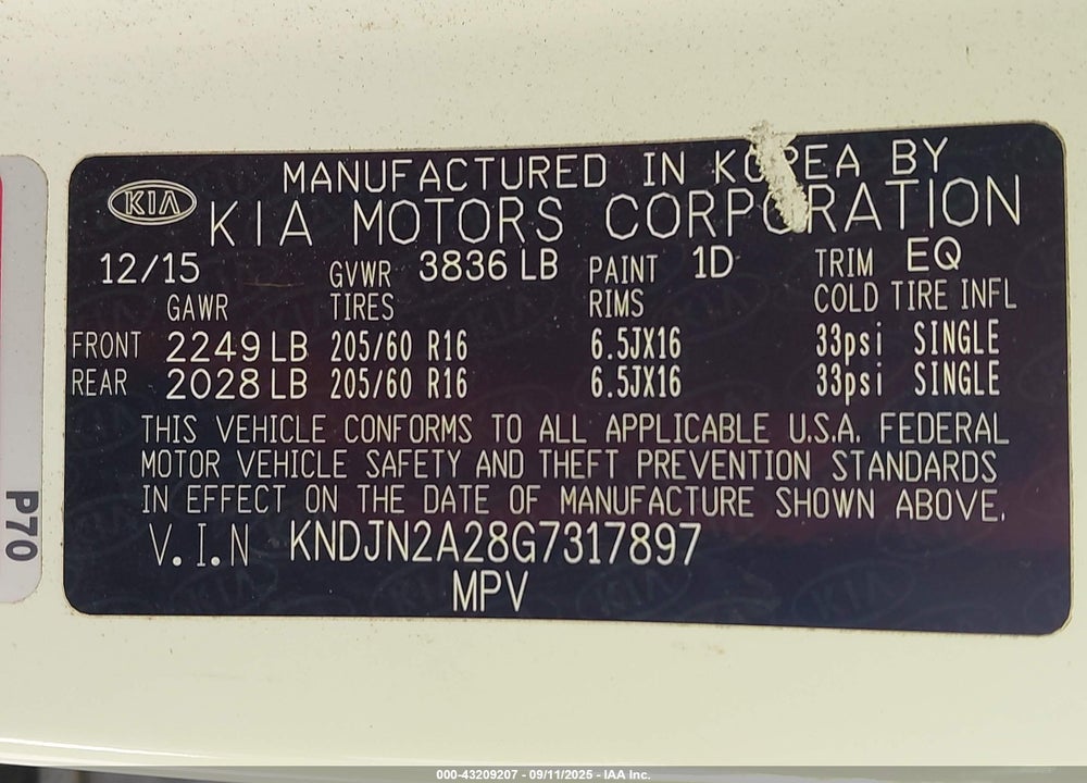 2016 KIA SOUL VIN: KNDJN2A28G7317897