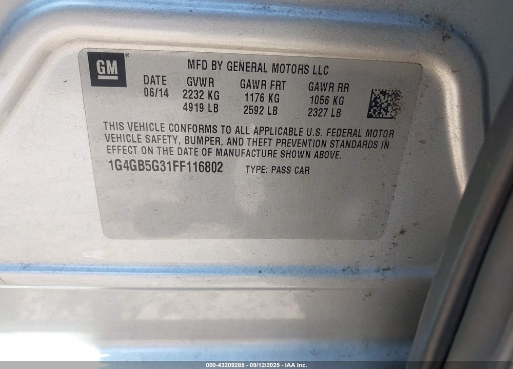 2015 BUICK LACROSSE VIN: 1G4GB5G31FF116802