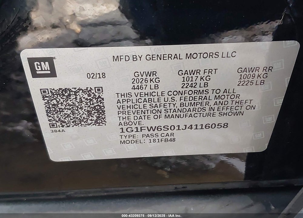 2018 CHEVROLET BOLT EV VIN: 1G1FW6S01J4116058