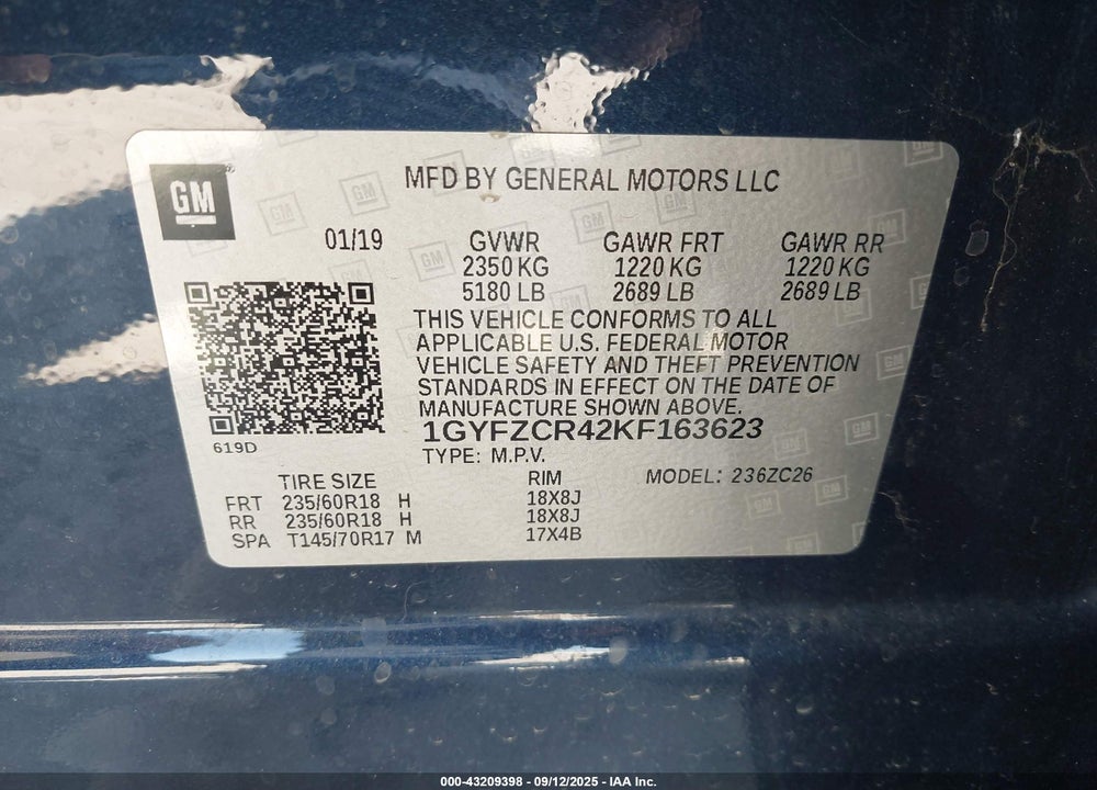 2019 CADILLAC XT4 VIN: 1GYFZCR42KF163623