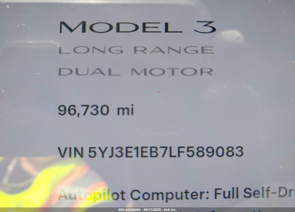 2020 TESLA MODEL 3 VIN: 5YJ3E1EB7LF589083