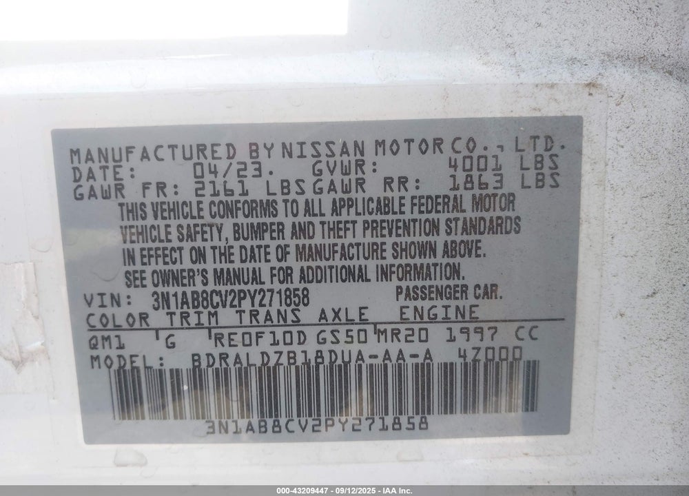 2023 NISSAN SENTRA VIN: 3N1AB8CV2PY271858