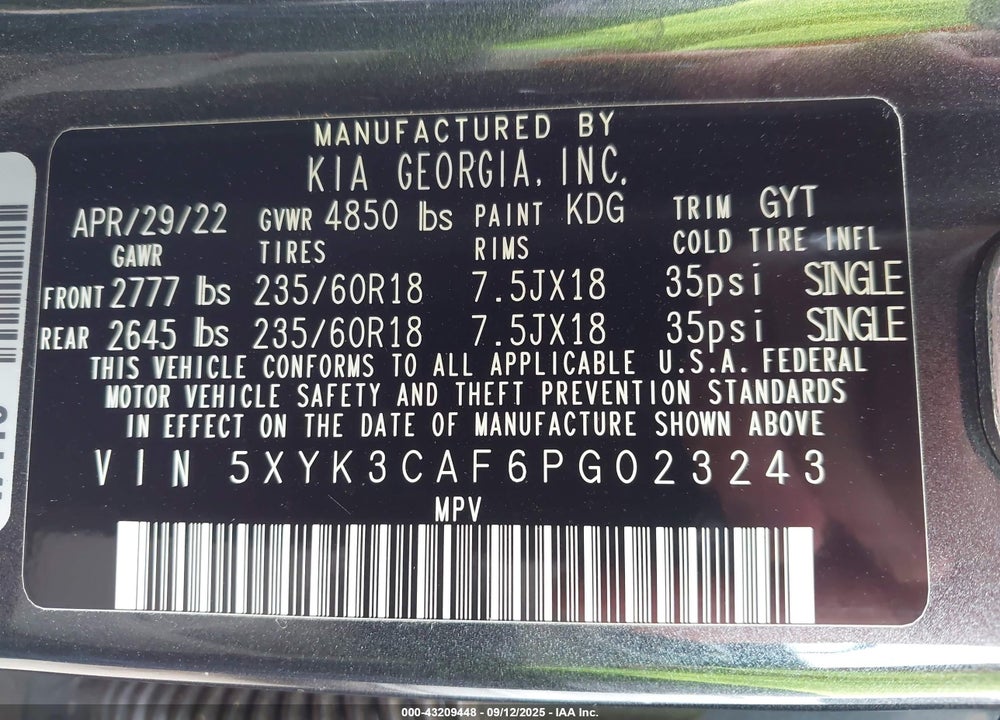 2023 KIA SPORTAGE VIN: 5XYK3CAF6PG023243