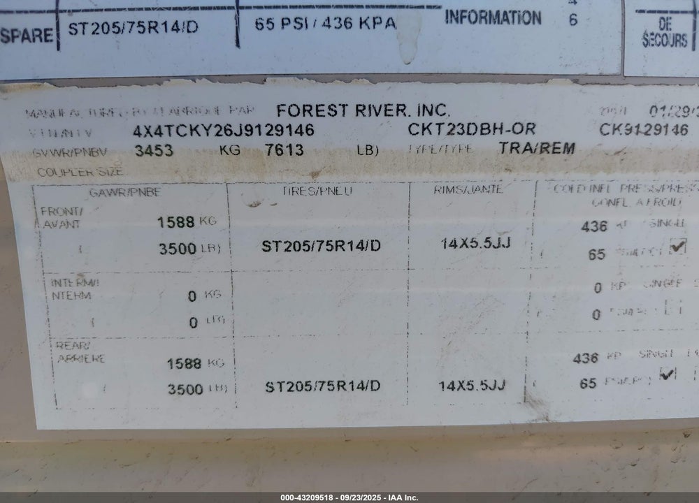 2018 FOREST RIVER GREY WOLF VIN: 4X4TCKY26J9129146