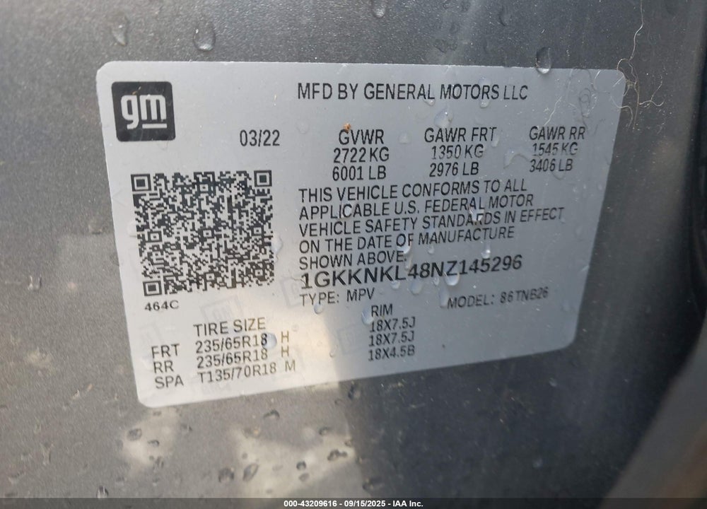 2022 GMC ACADIA FWD SLE VIN: 1GKKNKL48NZ145296