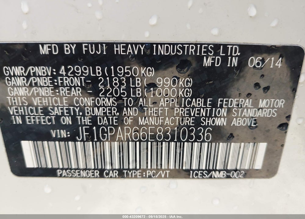 2014 SUBARU IMPREZA 2.0I SPORT LIMITED VIN: JF1GPAR66E8310336
