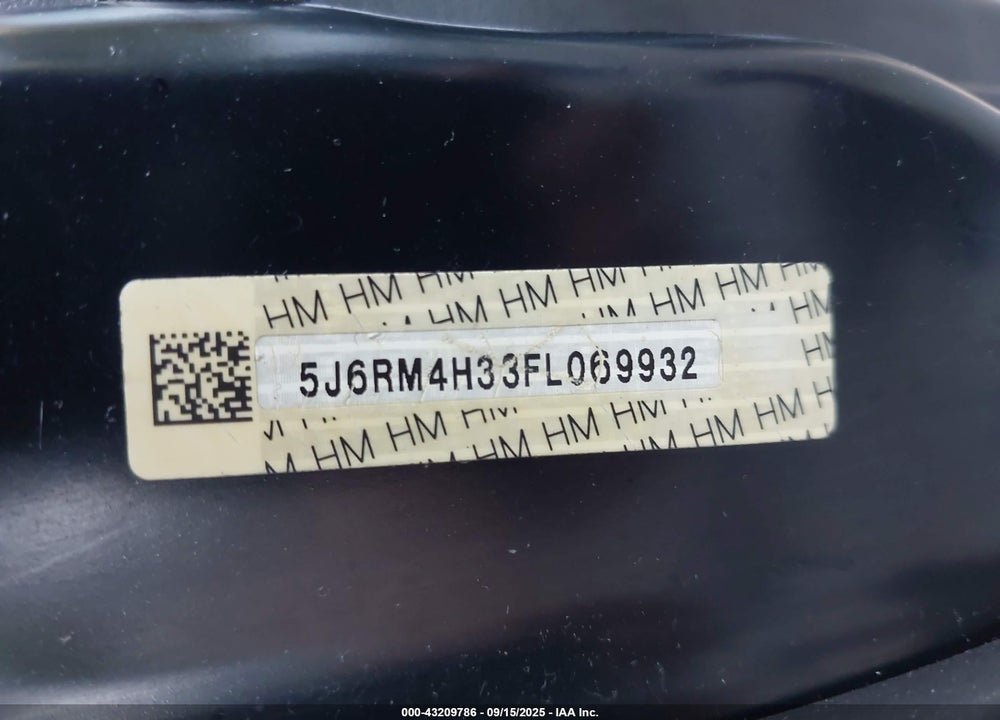2015 HONDA CR-V LX VIN: 5J6RM4H33FL069932