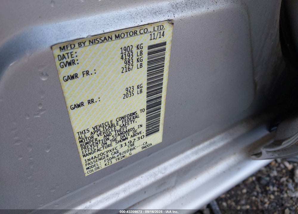 2015 NISSAN LEAF VIN: 1N4AZ0CPXFC319230