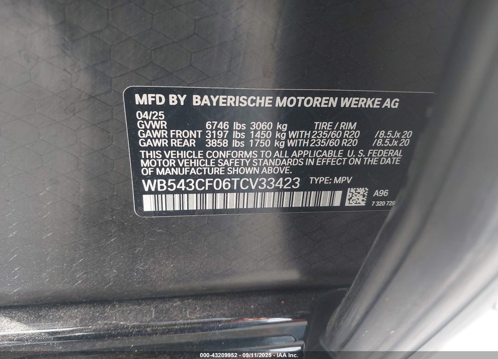 2026 BMW IX VIN: WB543CF06TCV33423