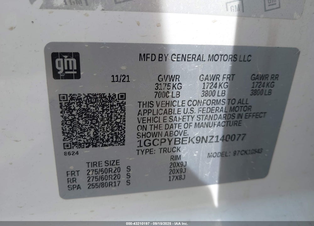 2022 CHEVROLET SILVERADO 1500 LTD 4WD SHORT BED CUSTOM VIN: 1GCPYBEK9NZ140077