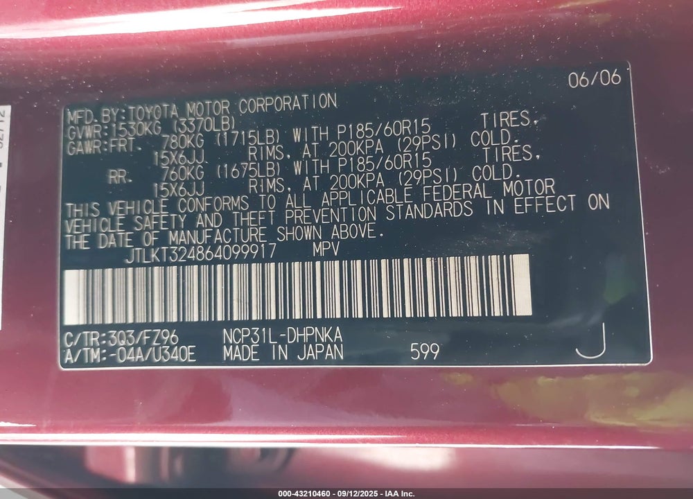 2006 SCION XB VIN: JTLKT324864099917