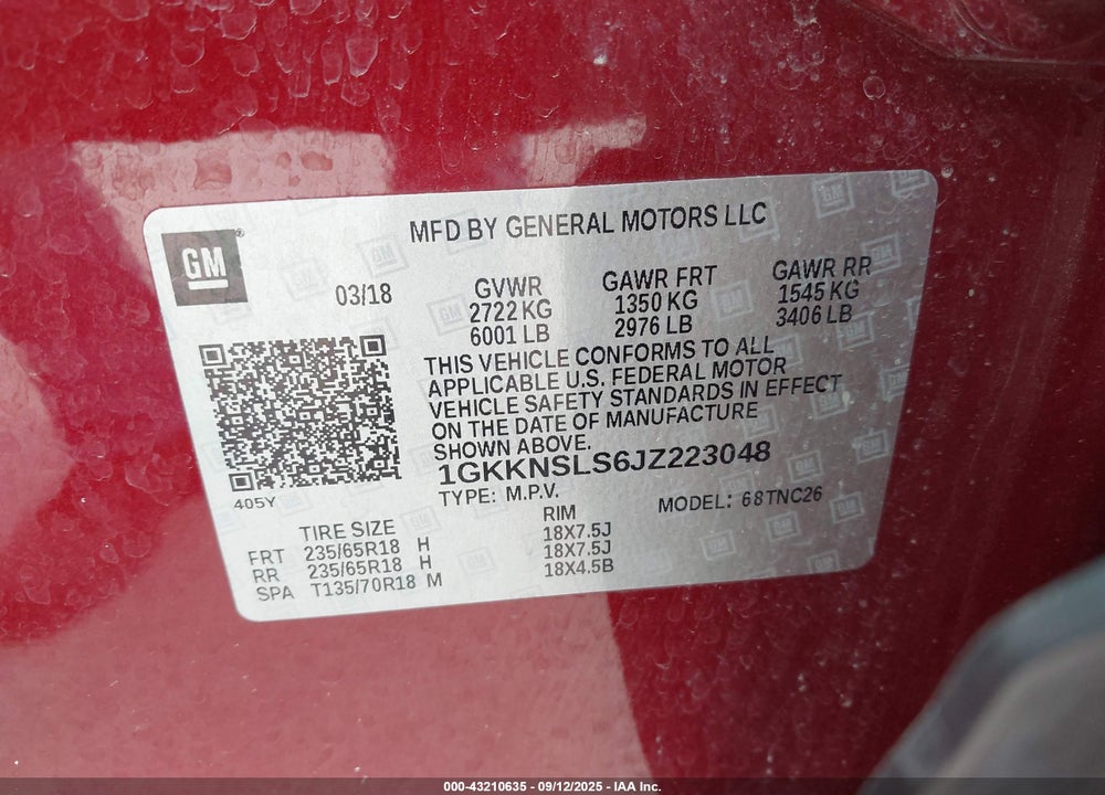 2018 GMC ACADIA VIN: 1GKKNSLS6JZ223048