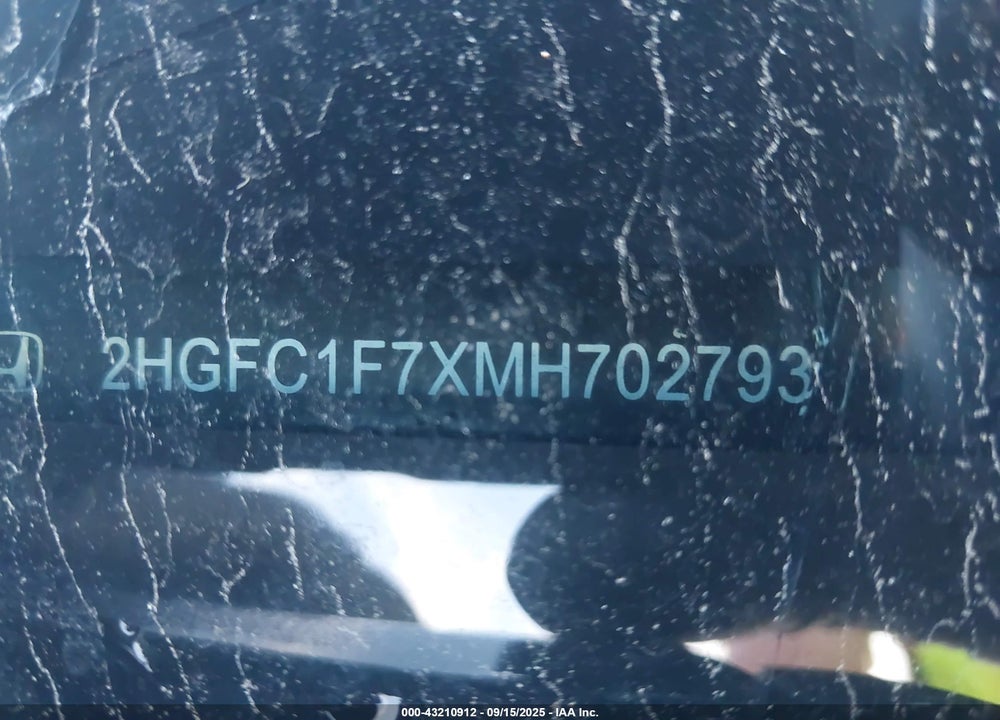 2021 HONDA CIVIC VIN: 2HGFC1F7XMH702793