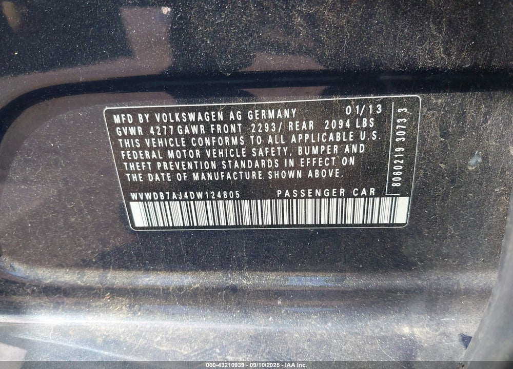 2013 VOLKSWAGEN GOLF VIN: WVWDB7AJ4DW124805